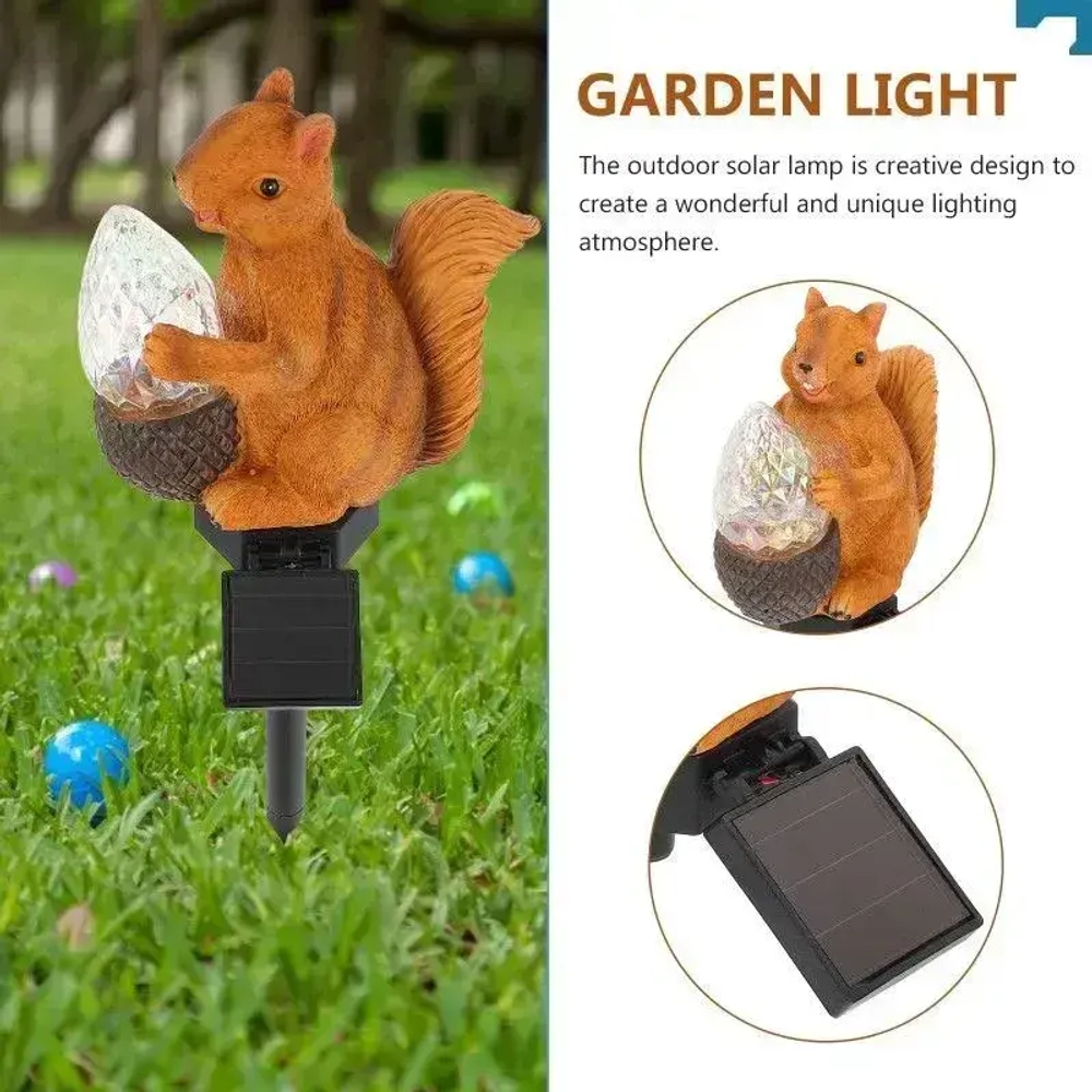 Садовый фонарь белка с орешком, украшение сада, для улицы, на солнечной батареи