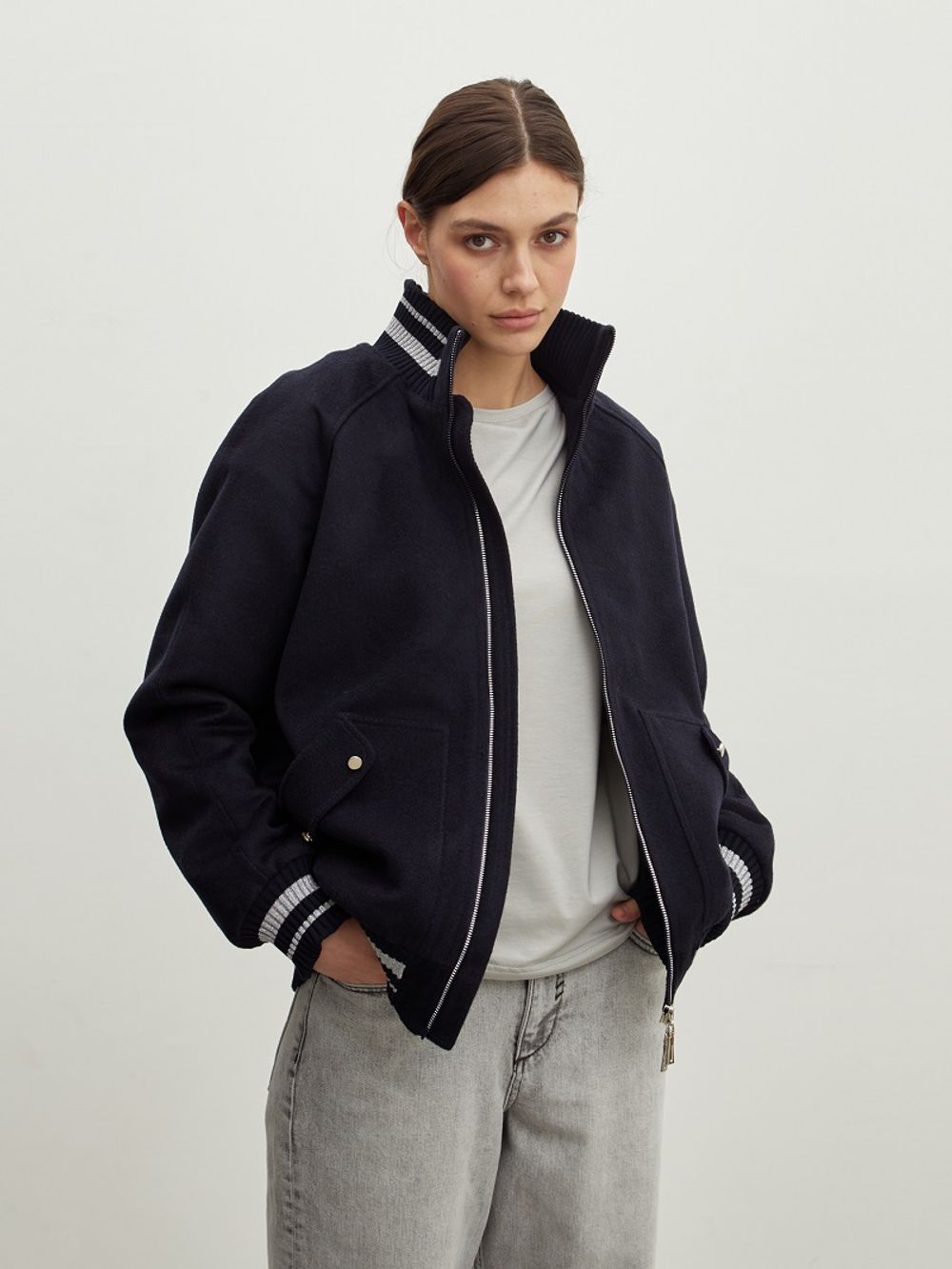 Бомбер чернильно-синий шерсть (Размер L)