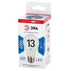 Лампа светодиодная ЭРА STD LED A60-13W-127V-840-E27 13Вт груша нейтральный белый свет Е27 | Лампы светодиодные Низковольтные