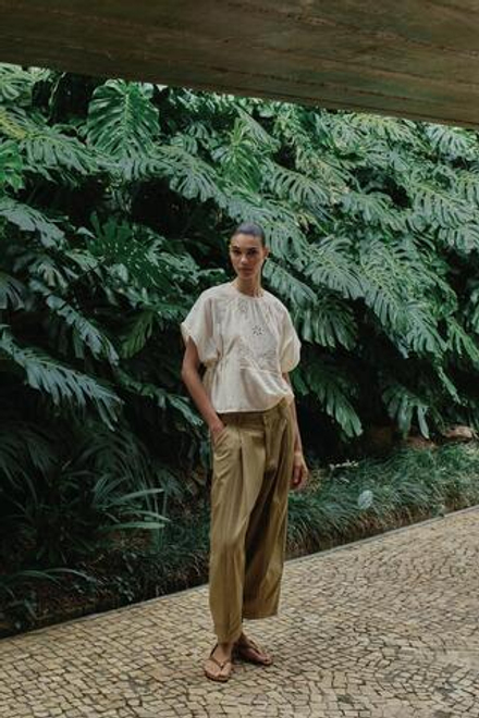 ZARA ТОП С ВЫШИВКОЙ И БОКОВЫМИ ШНУРОВКАМИ, ЭКРЮ