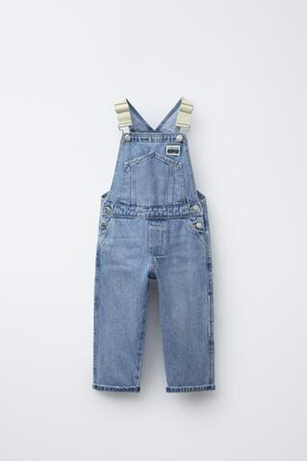 ZARA ДЖИНСОВЫЙ КОМБИНЕЗОН КОМБИНИРОВАННЫЙ, ВЫЦВЕТШИЙ СИНИЙ