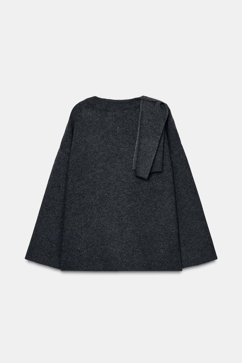 ZARA ТРИКОТАЖНАЯ НАКИДКА С ШАРФОМ, СЕРЫЙ