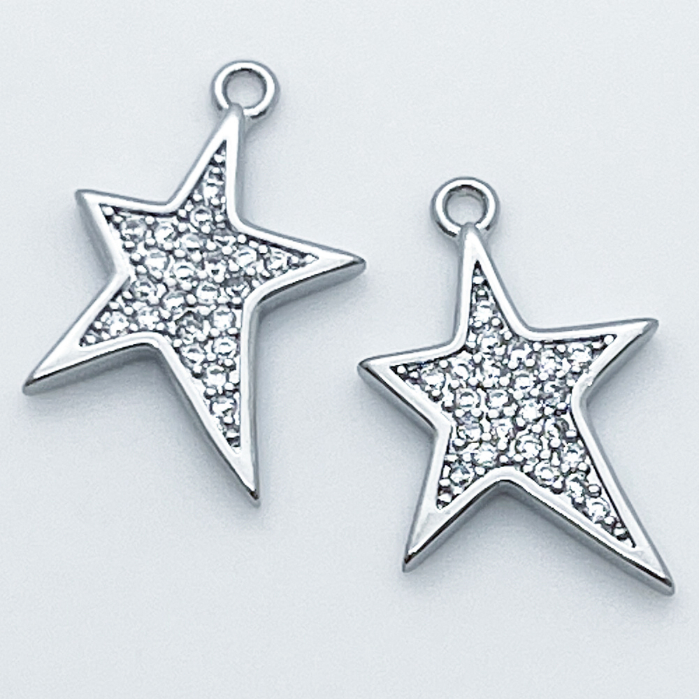 Подвеска Звезда, цвет серебро, фианиты, размер 20*13 мм, цена за 1 шт