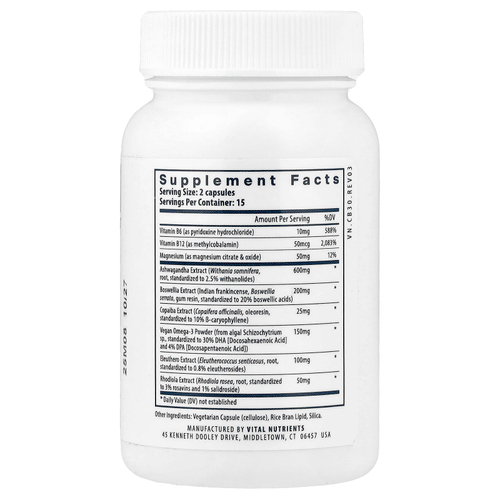 Vital Nutrients, Cortisol Balance, 30 веганских капсул