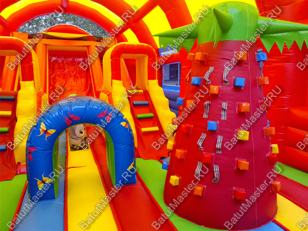 Надувной батут "Страна Сафария" с крышей и высокими горками 13*7*6 м