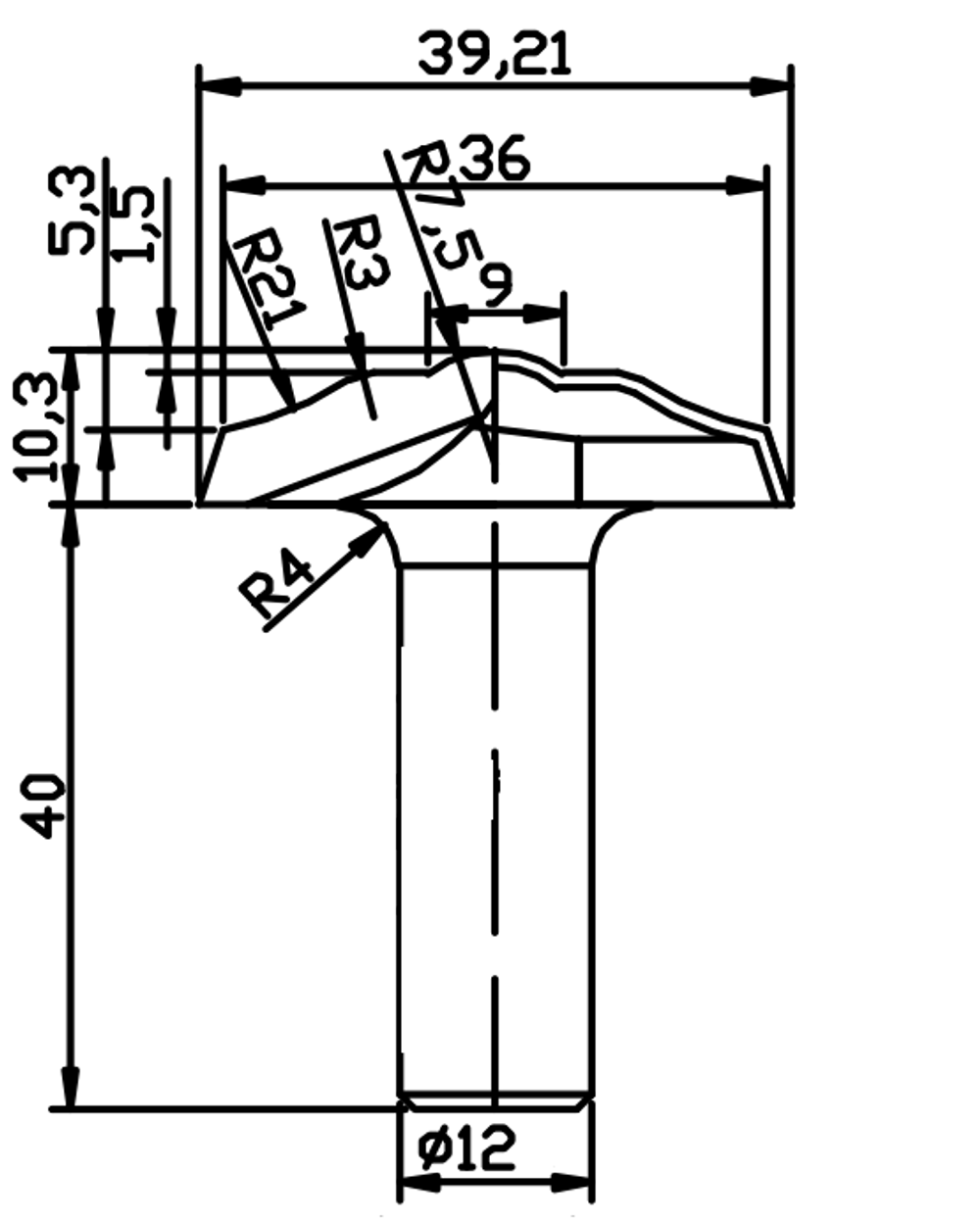 PCD профильная фреза D.39,21x10,3 S.12x40 Z2