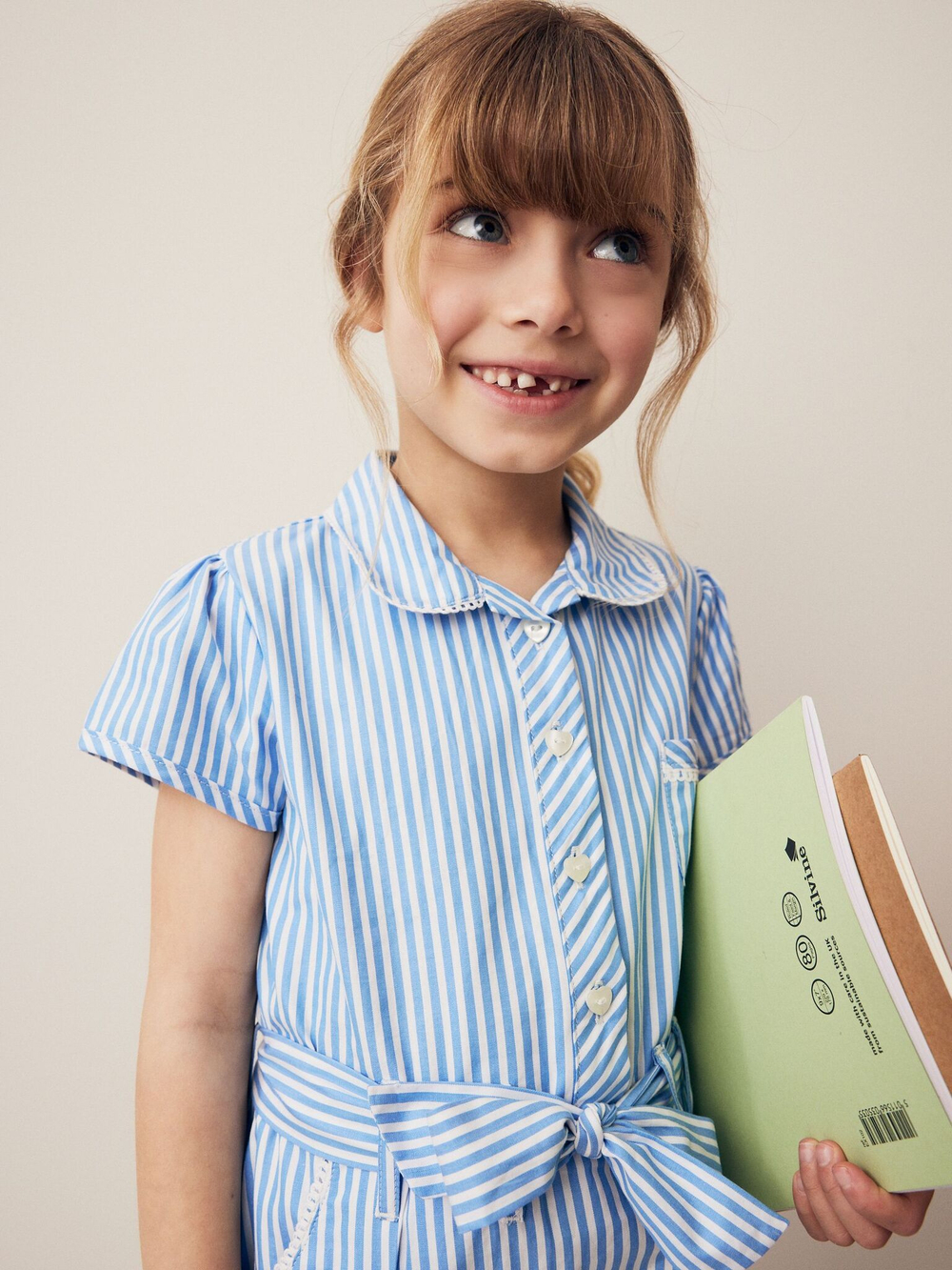 Платье школьное с воротником и поясом для девочки Next Q77-069, Голубой, Белый