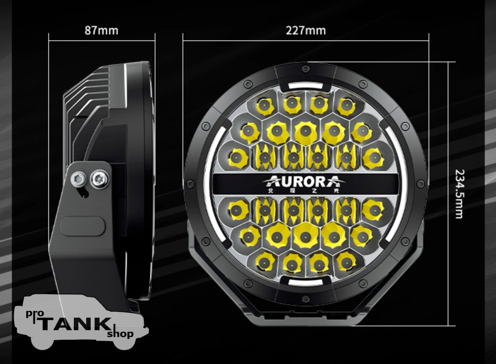 Фара AURORA ALO-P-R-9-C31D1-AW 9" 150W c подсветкой корпуса (ДХО) Янтарный + Белый 1 шт.