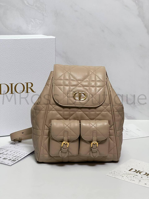 Рюкзак Dior Caro женский кожаный в бежевом цвете