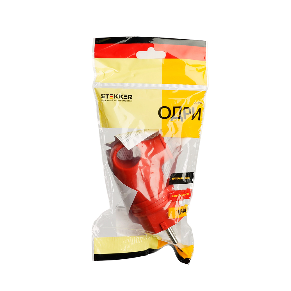 Вилка угловая с/з STEKKER, RPG16-21-442 , каучук, 250В, 16A, IP44, красный 39253