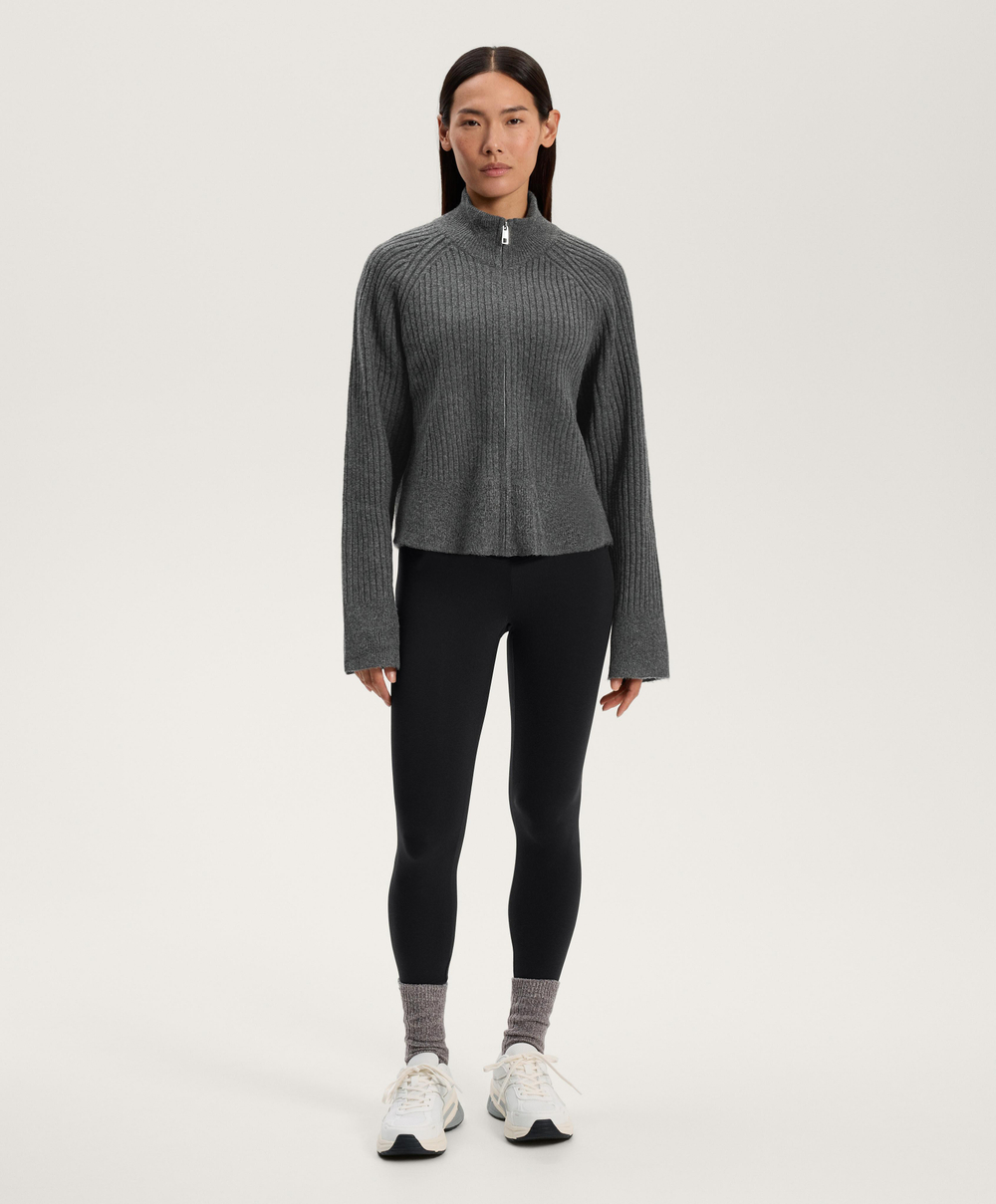 Oysho Трикотажный джемпер на молнии в рубчик, серый