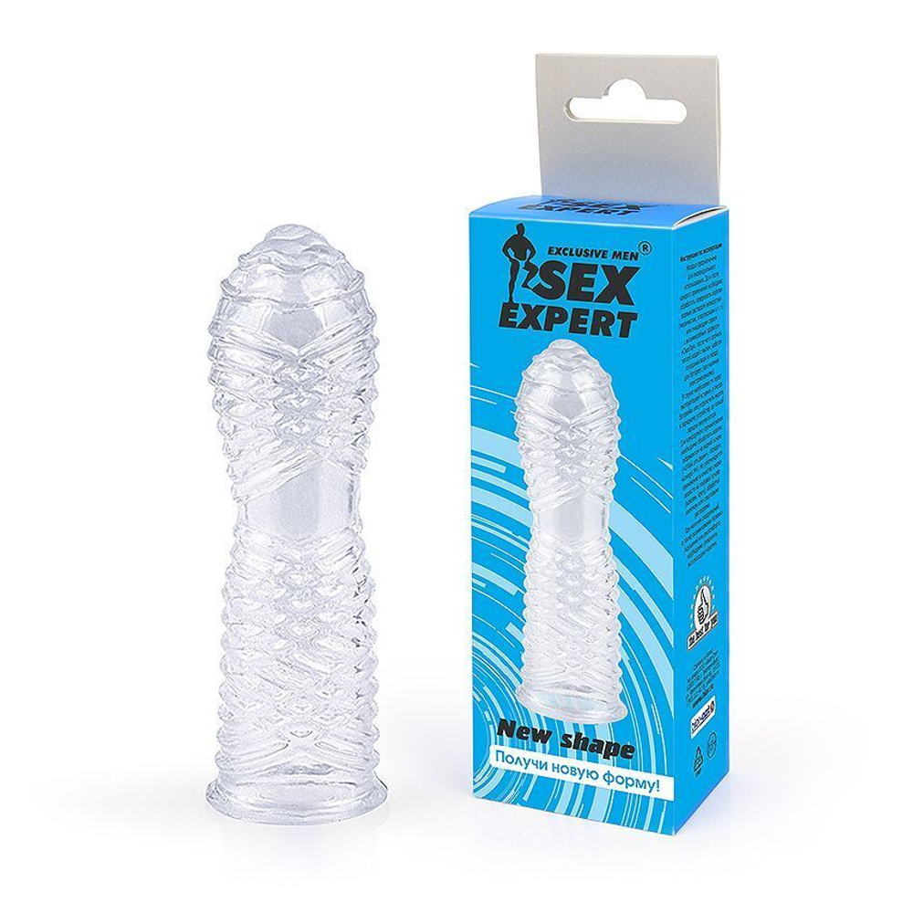 Закрытая прозрачная насадка на пенис с ребрышками - 13 см
