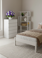 Комод 80х48х125, Марм, с 6 ящиками для вещей, игрушек, высокий, деревянный, без ручек в скандинавском стиле со скосами и органайзерами, белый