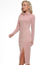 Платье-водолазка персиковое с разрезом DStrend (Акция)