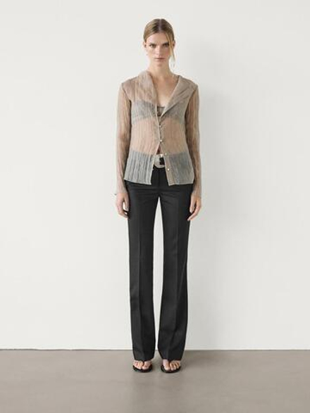 Massimo Dutti Рубашка из жатой ткани, светлый хаки