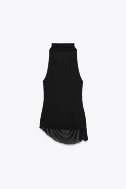 ZARA ПРОЗРАЧНЫЙ ТОП С ГОРЛОВИНОЙ ХАЛТЕР, ЧЕРНЫЙ