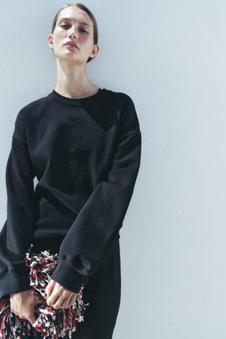 ZARA ТОЛСТОВКА ИЗ МЯГКОГО ПЛОТНОГО ХЛОПКА, ЧЕРНЫЙ