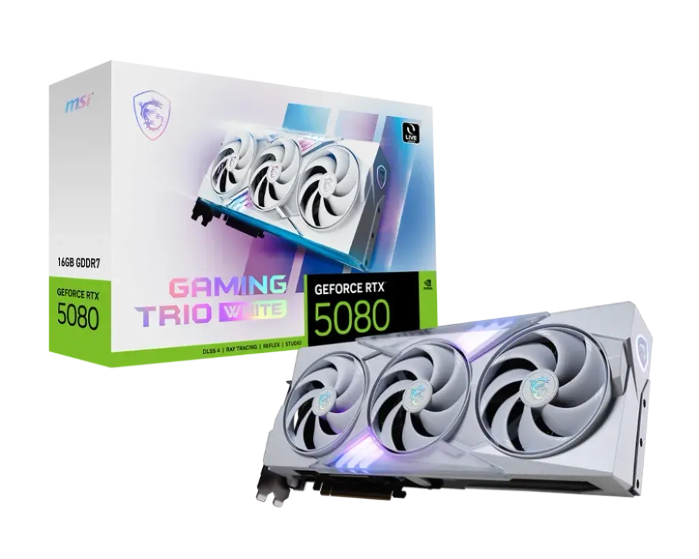 Видеокарта MSI GeForce RTX 5080 16G GAMING TRIO WHITE, 16Gb GDDR7 256-bit 1xHDMI 3xDP (G5080-16GTW)