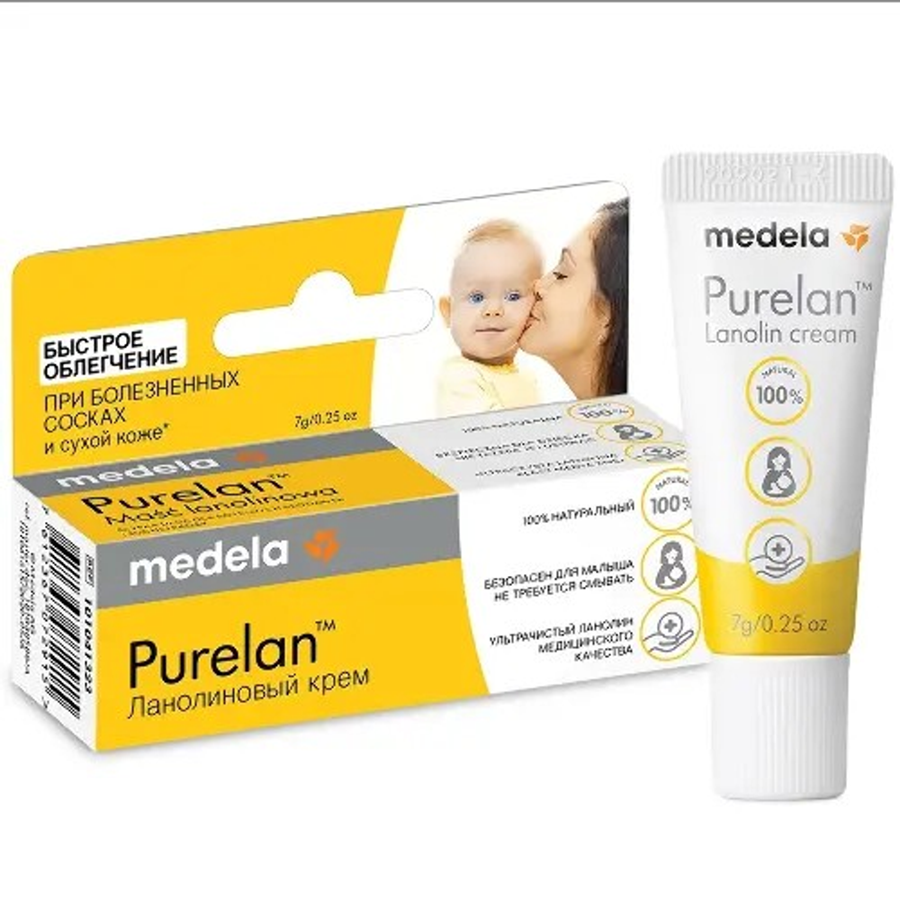 Medela Purelan 7 г натуральный ланолиновый крем для гигиенического ухода за сосками кормящих матерей и от трещин на сухой коже