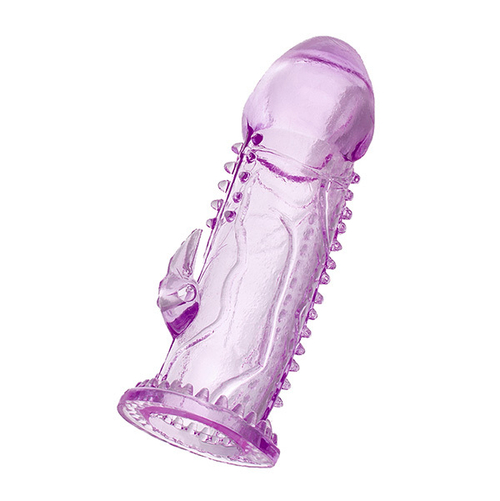 Фиолетовая гелевая насадка 13см с клиторальным отростком и шипами ToyFa Basic 818019-4