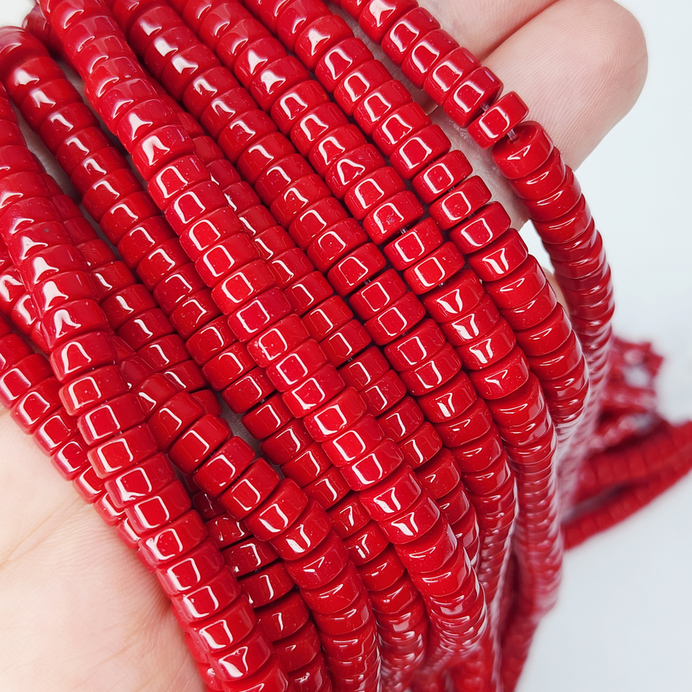 Бусины шайбы, рондель, красный, лэмпворк, стекло, р-р 6мм, цена за набор 10 шт