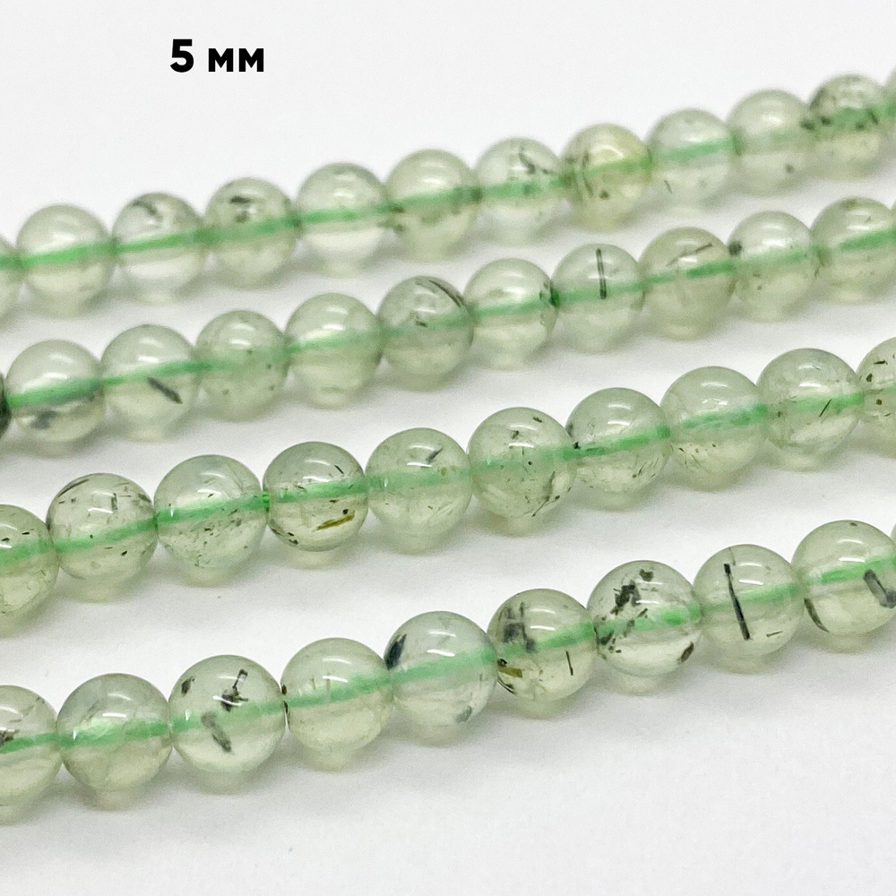 Пренит бусины, диаметр 5-5,4 мм, цена за отрезок 19 см (1/2 нити)