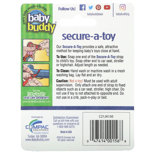 Baby Buddy, Secure-A-Toy, для детей от 4 месяцев, темно-синий и небесно-голубой, 2 полоски