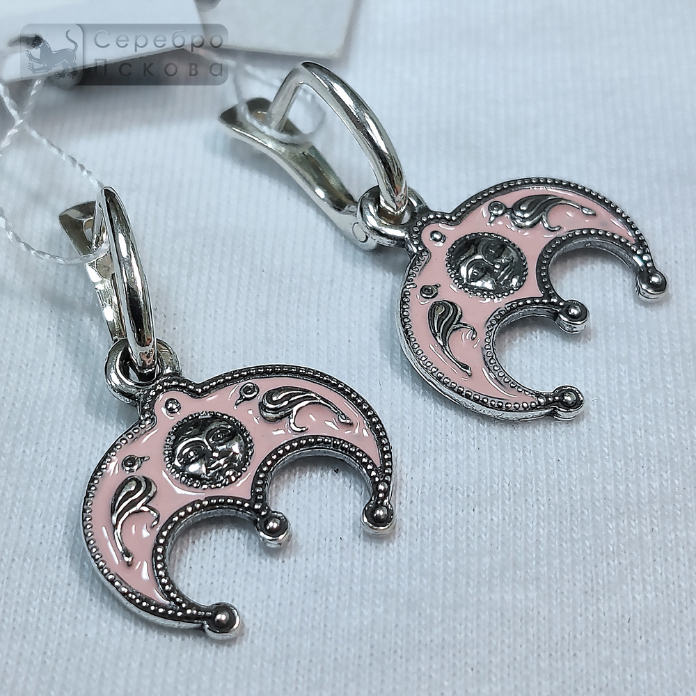 Серьги "Лунница с птичками" горячая эмаль