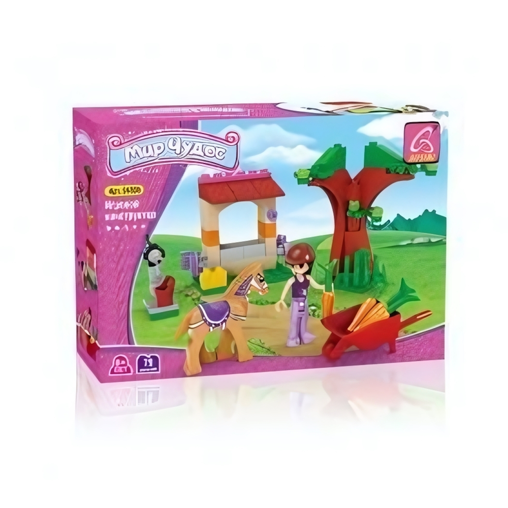 Конструктор блочный Аусини, "Мир чудес: Лошадка и садовник" (79 дет.)