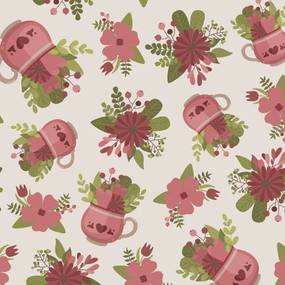 Чайные кружки с цветами на светлом фоне