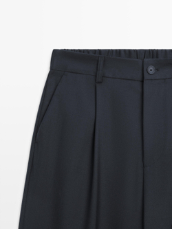Massimo Dutti Брюки свободного кроя из шерстяной смеси с вытачками, темно-синий
