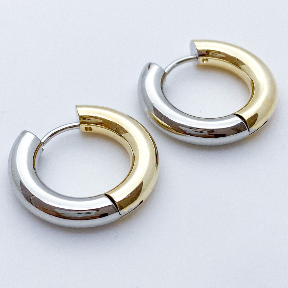 Швензы-кольца, цвет золото+серебро, размер 20*4 мм, цена за пару