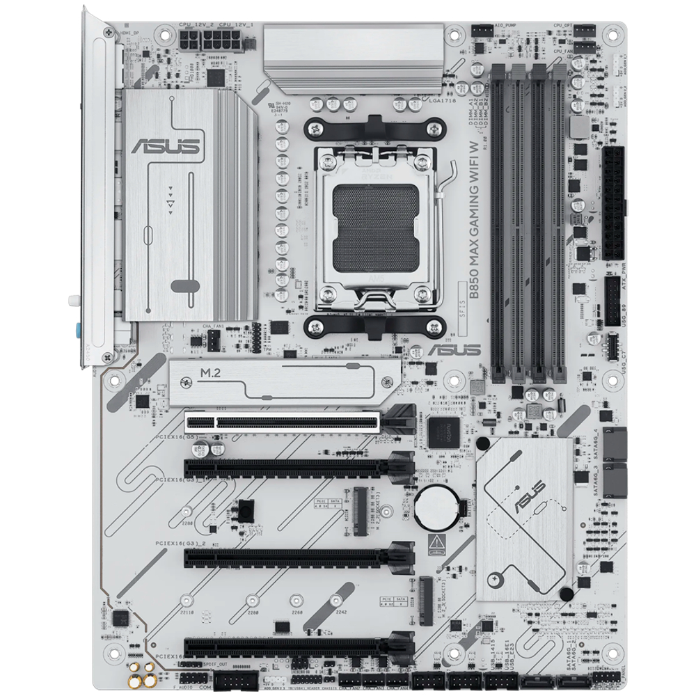 ASUS Main Board Desktop Socket AM5 AMD B850 Chipset 4 xDIMM slots,DDR5 1 x DisplayPort 1 x HDMI port 1 x PCIe 5.0 x16 slot(supports x16 mode) 1 x Wi-Fi module 3 x M.2 4 x SATA ATX Form Factor