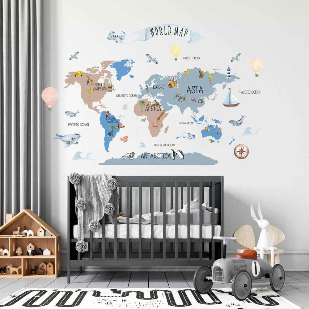 Стикеры КАРТА МИРА АКВАРЕЛЬ английская версия