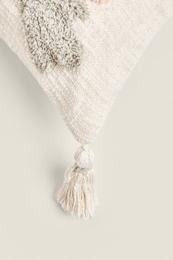 ZARA HOME ЧЕХОЛ ДЛЯ ДЕКОРАТИВНОЙ ПОДУШКИ С ВЫШИВКОЙ И КИСТОЧКАМИ ПО КРАЯМ, РОЗОВЫЙ