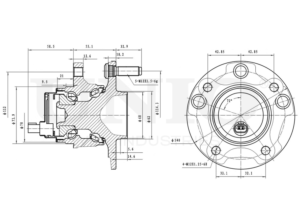 Ступица передняя (с ABS) UNIO HUB-20268