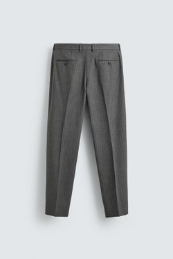 ZARA КОСТЮМНЫЕ БРЮКИ В ТОНКУЮ ПОЛОСКУ ИЗ ШЕРСТИ, СЕРЫЙ