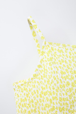 ZARA ПЛАТЬЕ С РЕЛЬЕФНЫМ УЗОРОМ В КЛЕТКУ ВИШИ, ЖЕЛТЫЙ