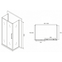 Душевой уголок Abber Schwarzer Diamant 100x80 AG30100MH-S80M-S80M профиль Хром стекло матовое