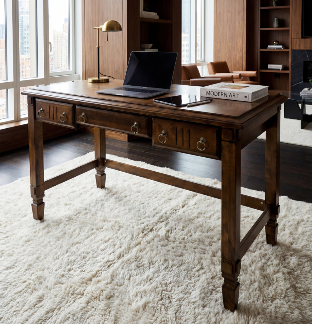 Стол письменный, 140х65х84, Джоли, компьютерный, с ящиками, массив березы, коричневый, MAKOSA