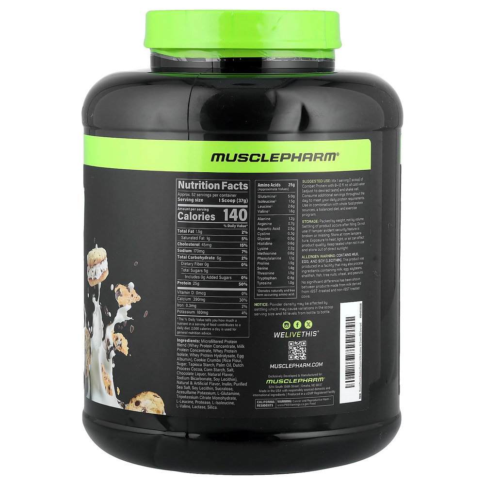 MusclePharm, Combat®, протеиновый порошок, печенье и крем, 1,9 кг (4,2 фунта)
