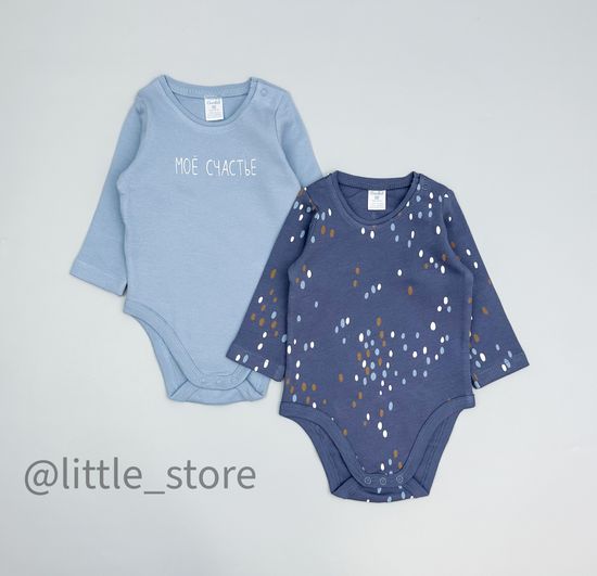 Комплект боди с длинным рукавом, Пыльно-синий/цв капельки