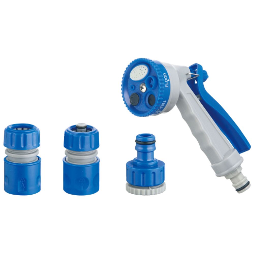 Набор для полива GREEN APPLE GAP-S004 пластик пистолет 5 режимов 1 коннектор 12 мм 1/2 дюйма 1 коннектор с аквастопом | GREEN APPLE