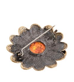 AM-1626 Брошь «Ромашка с божьей коровкой» (латунь, янтарь)