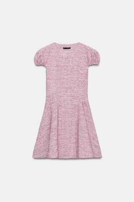 ZARA ПЛАТЬЕ ИЗ БУКЛЕ С ОБЪЕМНЫМИ РУКАВАМИ, РОЗОВЫЙ МЕЛАНЖ