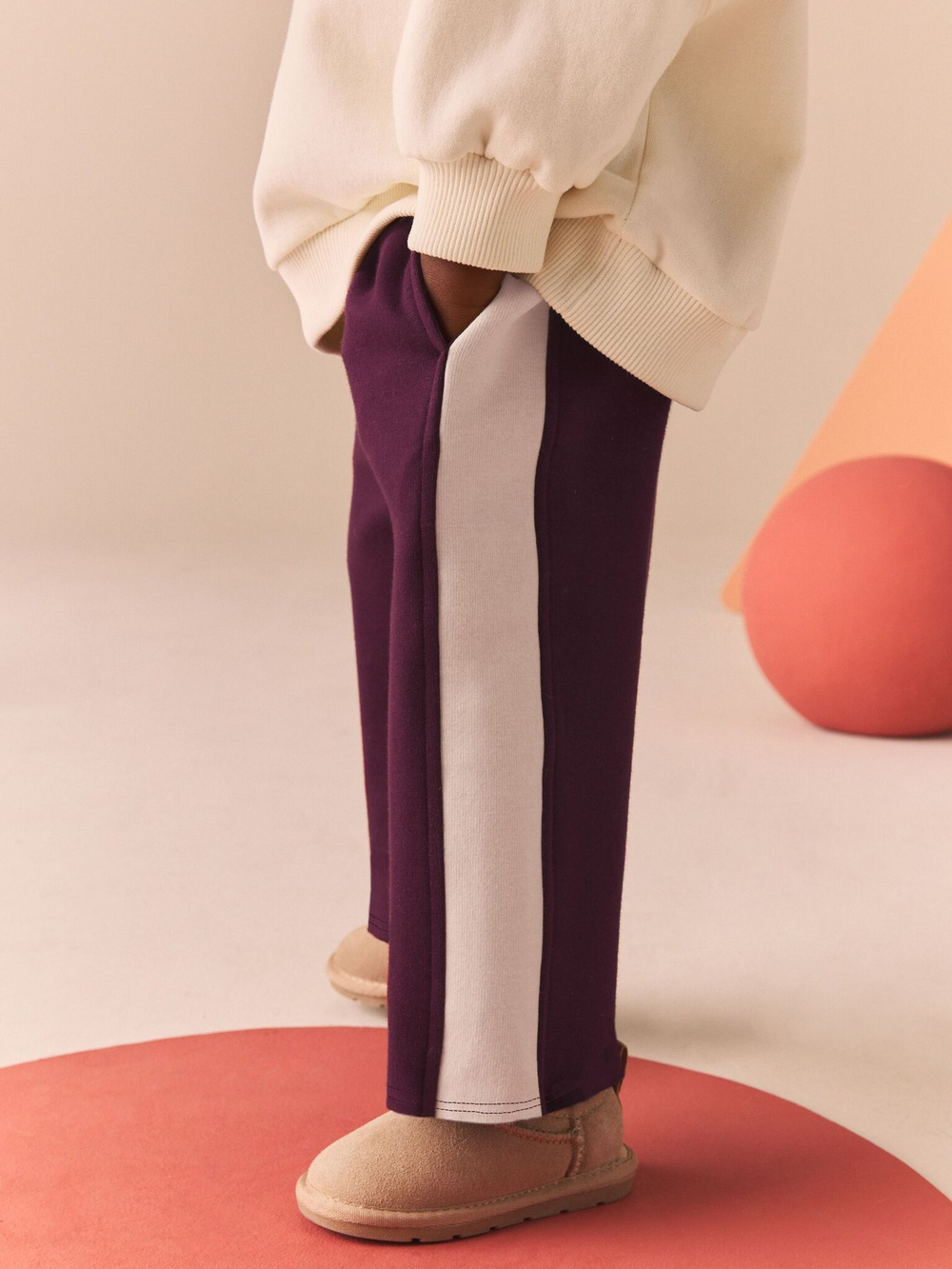 Брюки с флисовой подкладкой Next B55-695, Бордовый, Молочный