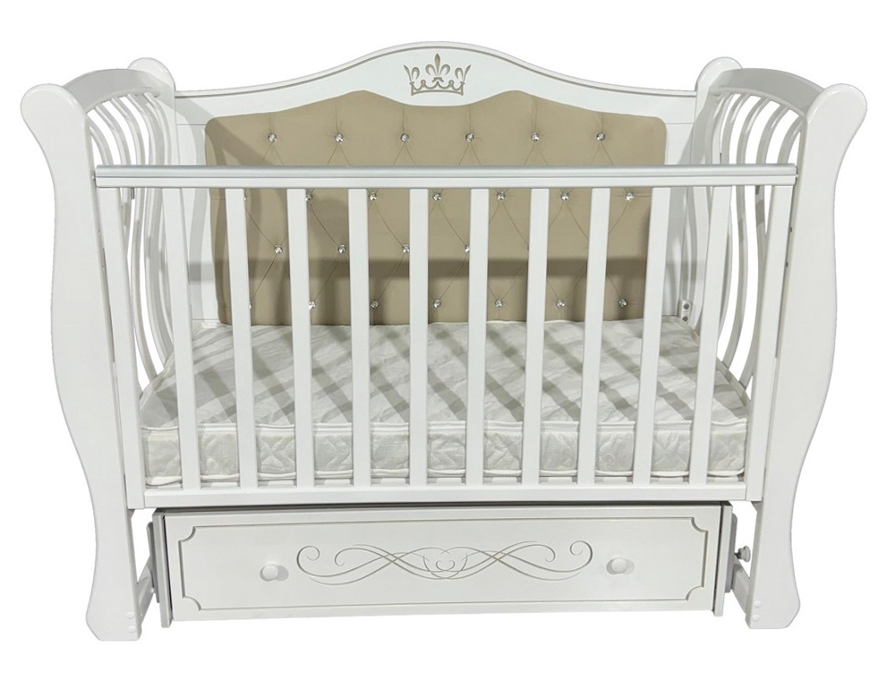 Детская кроватка Luiza 333 (изогнутые боковые спинки, мягкая стенка, декор.резьба)