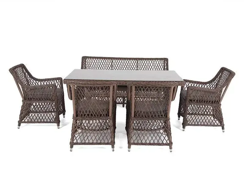 "Катания" обеденная группа плетеная на 6 персон, цвет коричневый