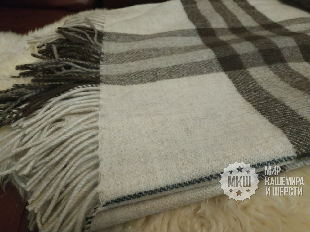 Плед из 100% овечьей шерсти 150x200 см. MONGOLTEXTILE (Монголия) - бежево-коричневый (MT-014)