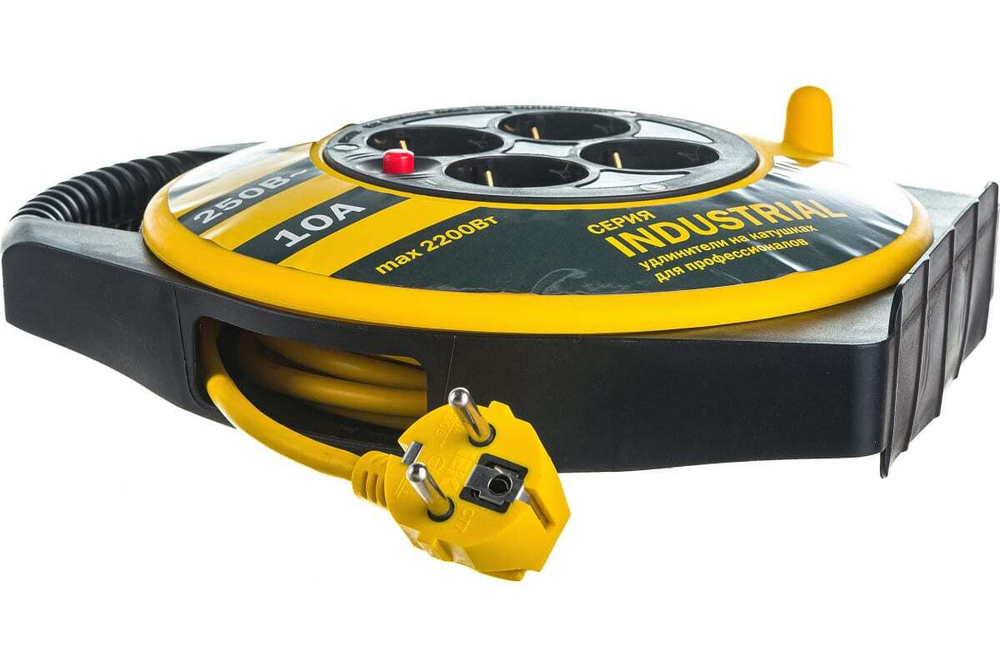 Удлинитель силовой на катушке с термозащитой 4 места 2200Вт 10м 3х1,0мм2 INDUSTRIAL IEK
